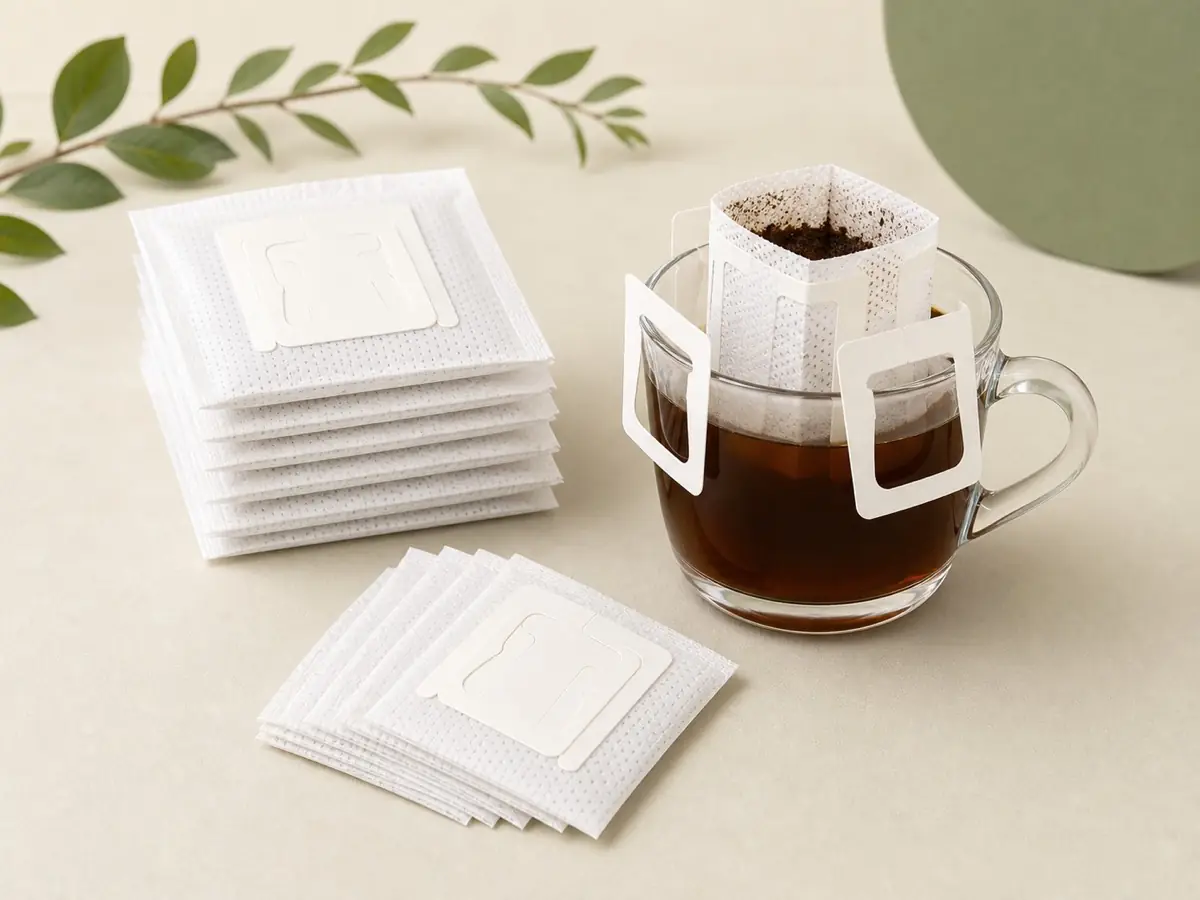 Drip coffee filter bags with hanging ears for cup brewing