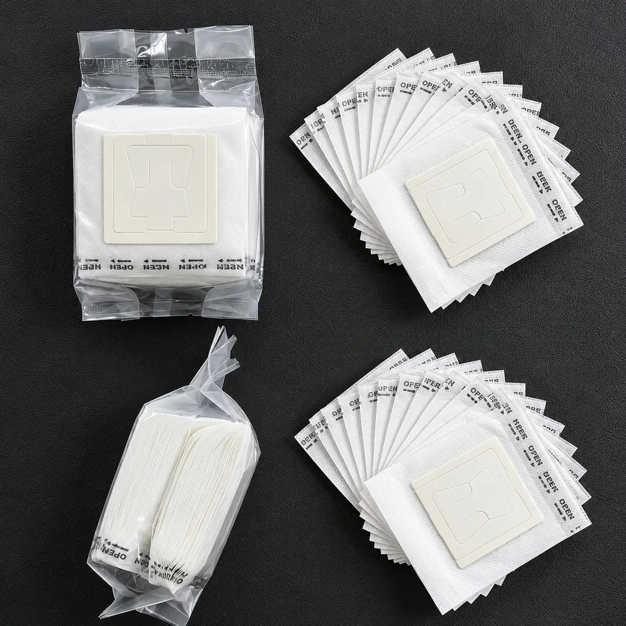 White drip coffee filter bags shown loose and in clear packaging.