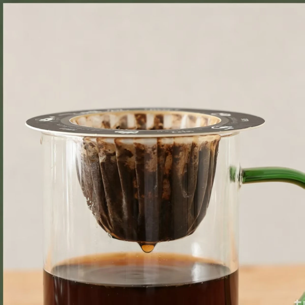 Round support holding a coffee filter above a glass mug.