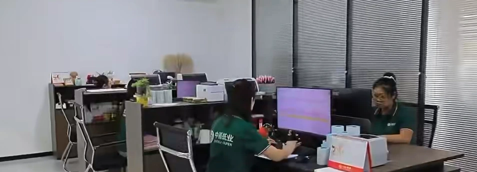 Zhongji Paper staff working at office desks with computer monitors.