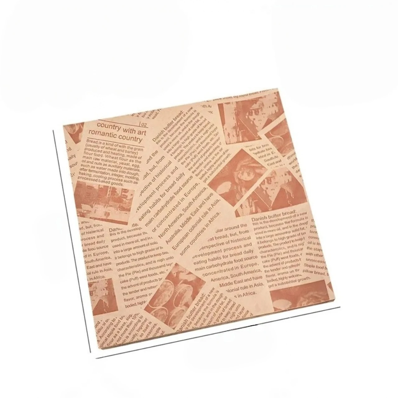 Papier ingraissable imprimé d'un motif journal brun chocolat sur fond blanc.