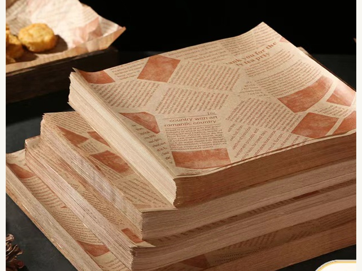 Newspaper style greaseproof food wrapping paper sheets