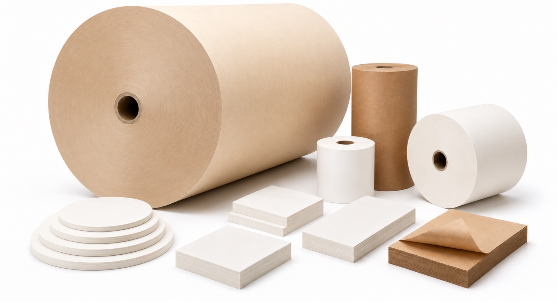 White and natural parchment paper rolls, sheets and pre-cut paper formats